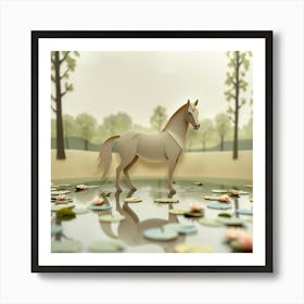 Paper Horse In Water Art Print