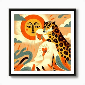 Sun, Girl, and The Leopard Art Print