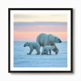 Polar Bear And Cub Walking Across Ice Fields 1 Art Print