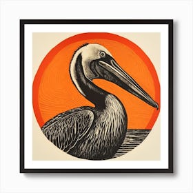 Retro Bird Lithograph Brown Pelican 4 Art Print