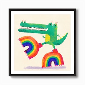 Crocodile With Rainbow Platform Boots Square Art Print