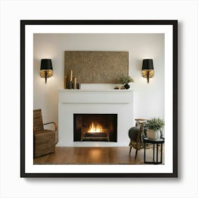 Modern Living Room With Fireplace 22 Art Print