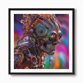 Psychedelic Biomechanical Freaky Wierdo From Another Dimension With A Colorful Background Art Print