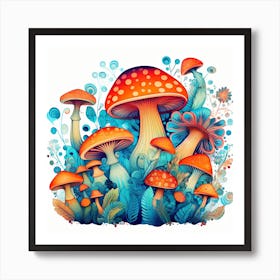 Mushrooms And Flowers 46 Art Print