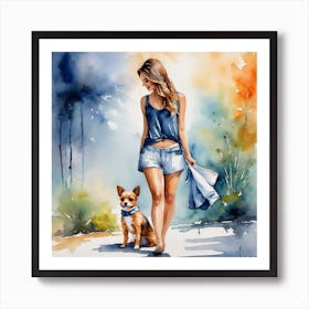 Girl With Dog Art Print