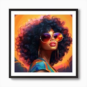 Maraclemente Black Woman Abstract Sun Glasses Afro Neon Colors Art Print