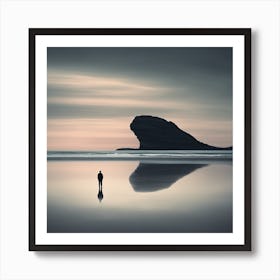 Silhouette Of A Man On The Beach Art Print