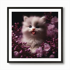 Cute Kitten With Flowers 2 Art Print