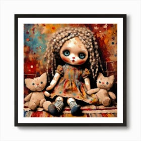 Doll And Her Teddy Bears Art Print