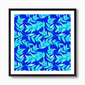 Turquoise On Blue Leaves Curved Art Print