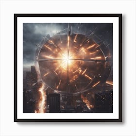 A Futuristic Energy Shield Protecting A City From An Incoming Meteor Shower 3 Art Print