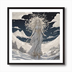 Scottish Goddess A'Chailleach Sprinkles Frost Monochromatic Art Print