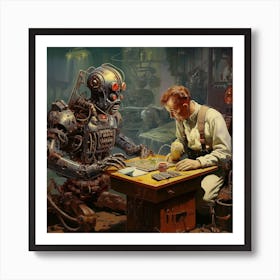 Man And A Robot Art Print