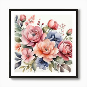 Watercolor Flowers art print Art Print