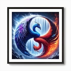 Phoenix And Dragon Art Print