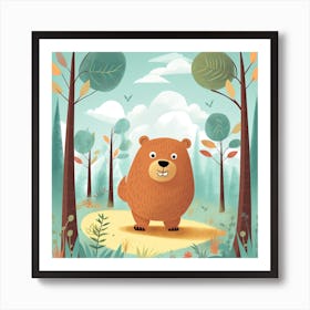 A Cute Bear In The Forest Storybook Illustration 7 Art Print