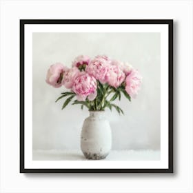 Pink Peonies In A White Vase Poster