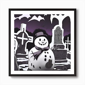 Snowman In Graveyard Art Print