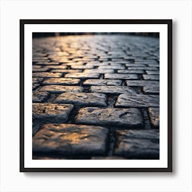 Cobblestone Street At Dusk Art Print