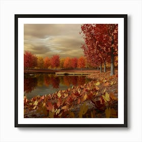 Autumn Leaves On A Lake 2 Art Print