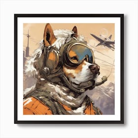 A Badass Anthropomorphic Fighter Pilot Dog, Extremely Low Angle, Atompunk, 50s Fashion Style, Intric (1) Art Print