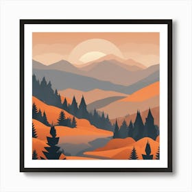 Misty mountains background in orange tone 24 Art Print