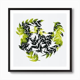 Polka Dots Leaves Curved Art Print