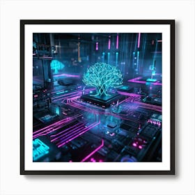 Cyber Interface With Intricate Neural Connections Symbolizing Ai And Human Cognitive Interaction Ne 2 1 Art Print