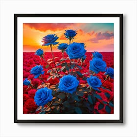 Blue Roses At Sunset 1 Art Print