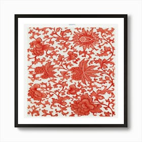 Red Chinese Floral Art Print