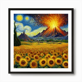Van Gogh Painted A Sunflower Field In The Middle Of A Volcanic Eruption 1 Art Print