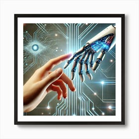 Human and AI Connection Wall Art: A Futuristic Representation of Machine Learning and Innovation for Modern Tech Decor Print Art Art Print