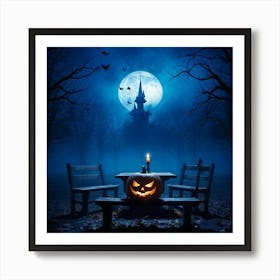 Celebration Old Horror Holiday Tree Moonlight Lantern Mist Head Table Eye Glow Pumpkin (26) Art Print