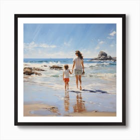 Mother And Child On The Beach Art Print