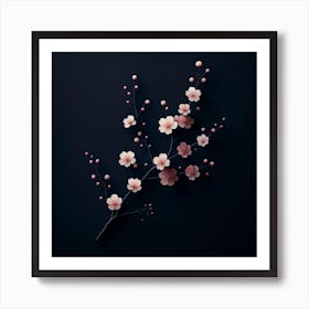 Cherry Blossoms On Black Background Art Print