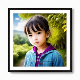 Asian Little Girl In The Forest Art Print