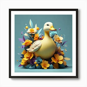 Duck In Flowers Art Print