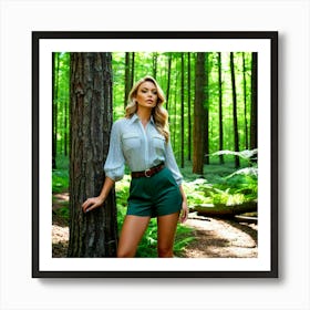 Beautiful Young Woman In The Forest 2 Art Print