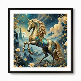 Unicorn In Gold, Color Art Print