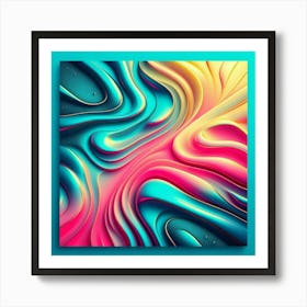 shimmering, smooth water, as a flat lay, in turquoise, hot pink, and yellow colors. 3 Art Print