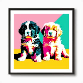 'Newfoundland Pups', This Contemporary art brings POP Art and Flat Vector Art Together, Colorful Art, Animal Art, Home Decor, Kids Room Decor, Puppy Bank - 84th Art Print