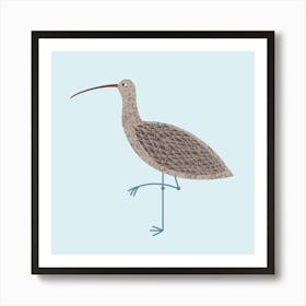 Curlew Coastal Wading Bird Blue Art Print