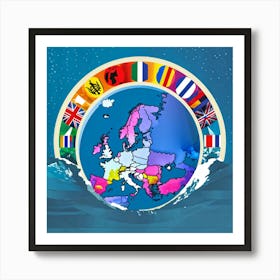 A Digitally Rendered Image Featuring A Circle Encompassing The Continent Of Europe With Each Europe (4) Art Print