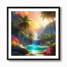 Waterfall In The Jungle 22 Art Print