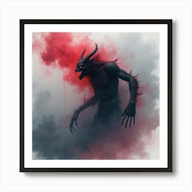 Demon Emerging From Dark Watercolor Mist, Colorful, Eerie Vibe 1 Art Print