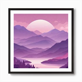 Misty mountains background in purple tone 109 Art Print