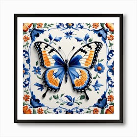 Delft Tile Butterfly in Blue II Art Print