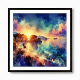 Watercolor Of Sunset Art Print