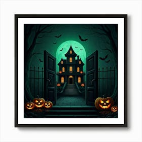 Halloween House With Pumpkins Art Print