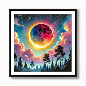 Solar Eclipse Guache Painting AI Art Print